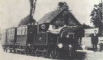 2-4-0T No 1300 on a short train of four wheeled coaches at Uffculme, circa 1882